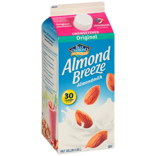 Blue Diamond Almond Breeze Original Unsweetened Almond Milk, Half Gall