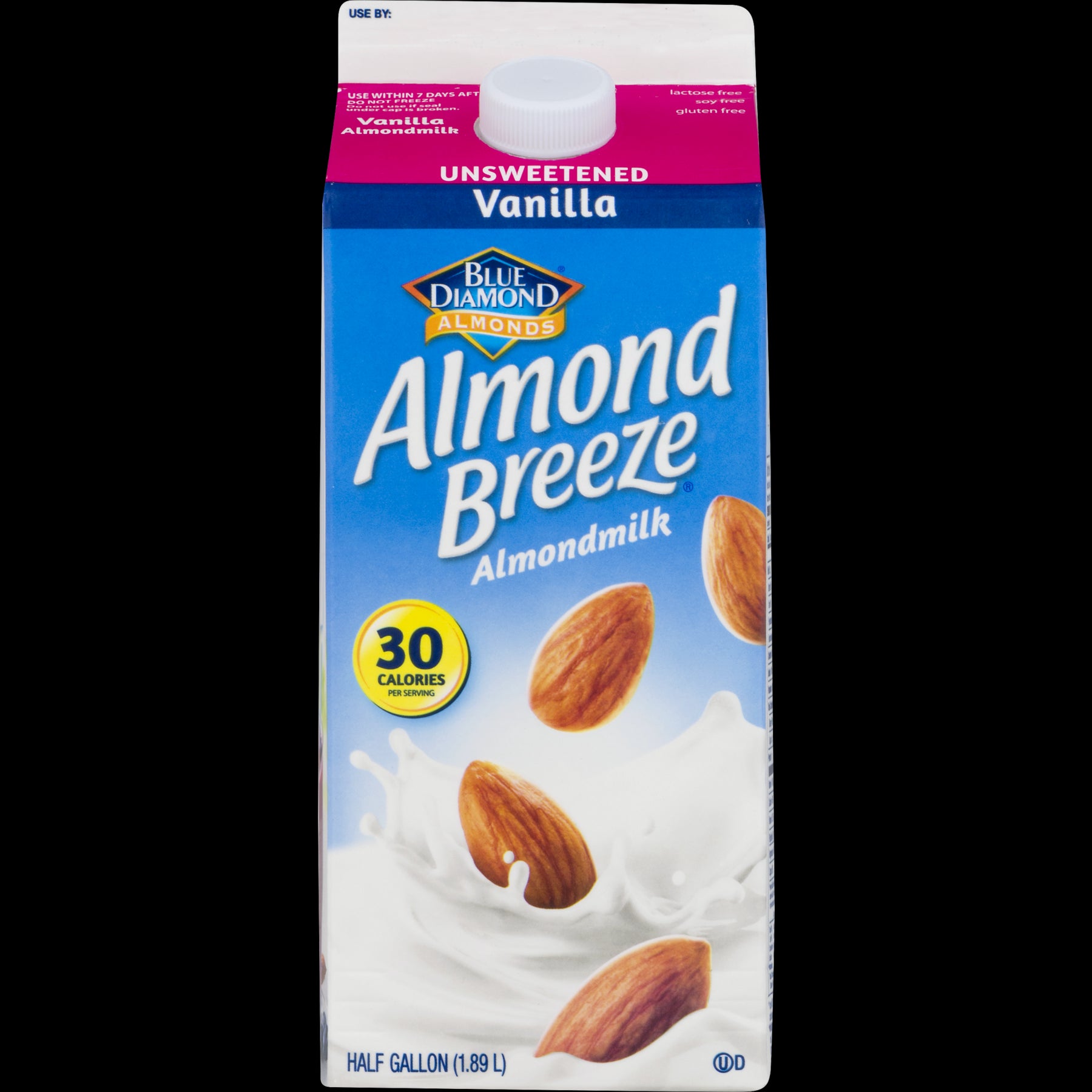 Blue Diamond Almond Breeze Unsweetened Vanilla Almond Milk, Half Gallo