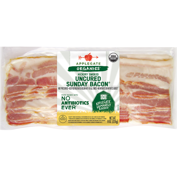 Applegate Organics Hickory Smoked Uncured Sunday Bacon 8 Oz