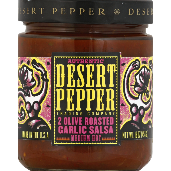 Desert Pepper 2 Olive Roasted Garlic Salsa- Medium Hot, 16 Oz