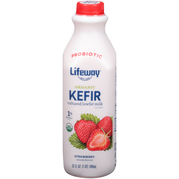 Lifeway Organic Kefir Cultured Lowfat Milk 1% Milk Fat- Strawberry 32 Fl Oz