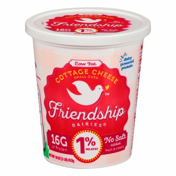 Friendship Dairies Low Fat Cottage Cheese 1% Milk Fat Small Curd No Salt Added 16 Oz